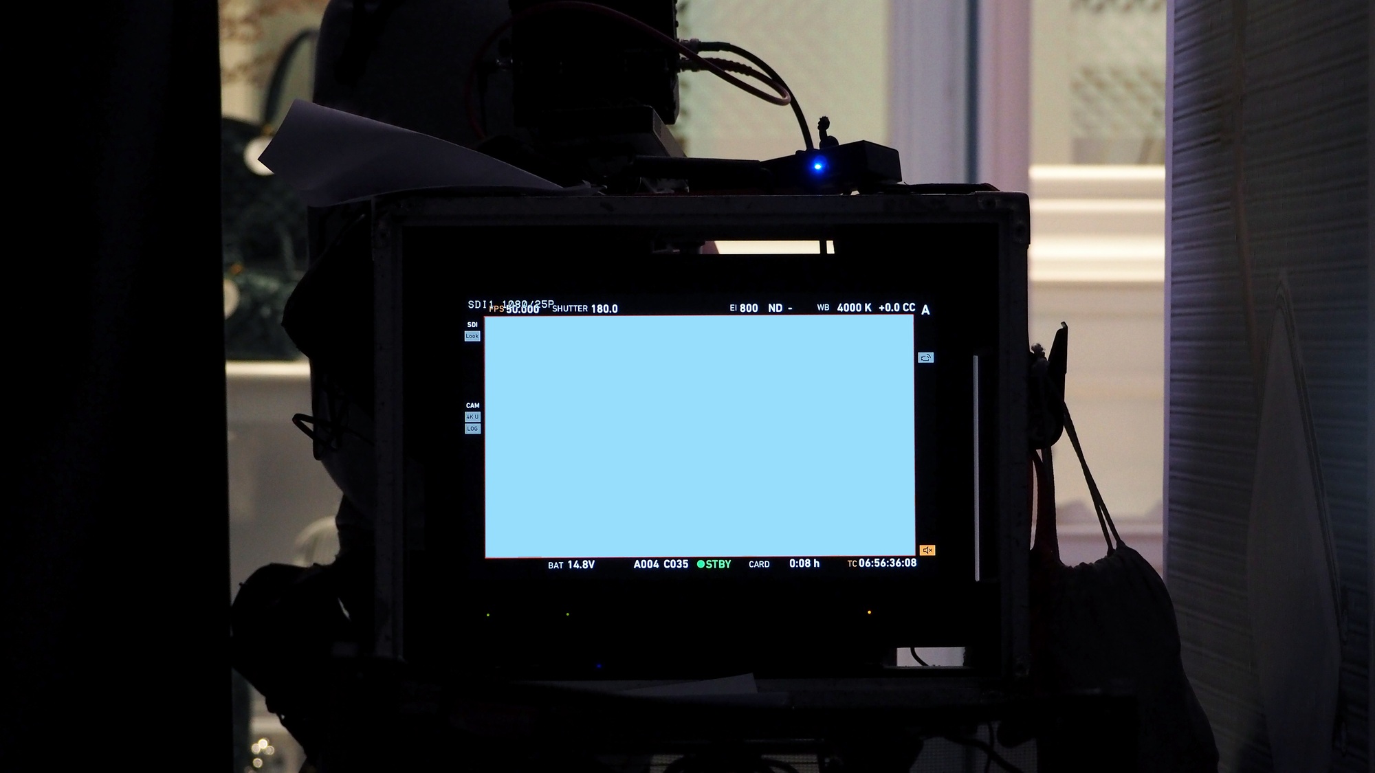 Behind video production digital view screen.