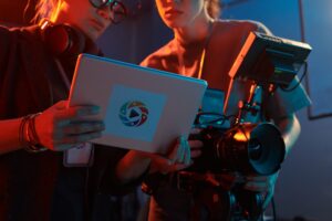 Video Production Crew Discussing Footage