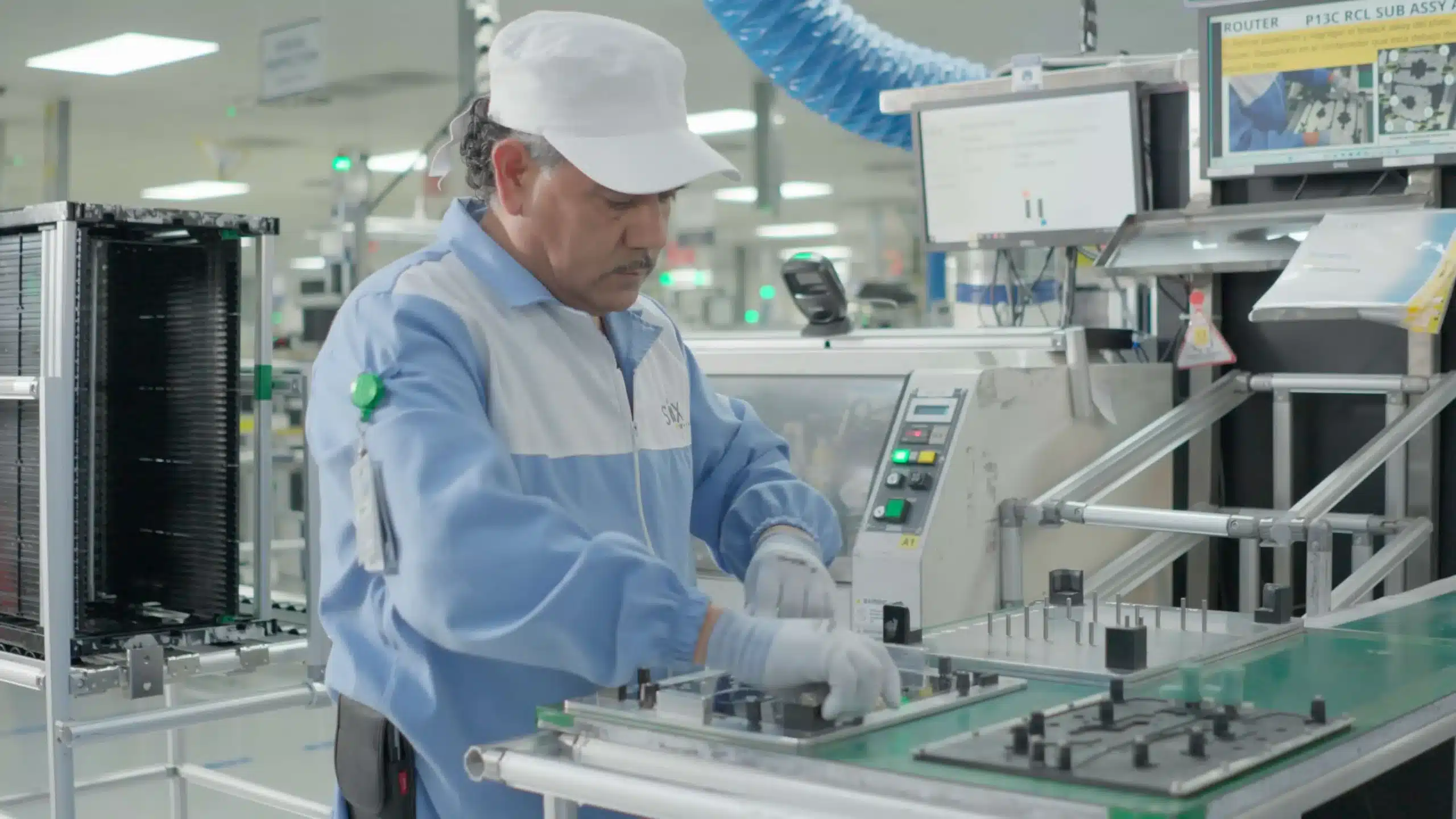 Empleados aprendiendo procedimientos técnicos en área de producción