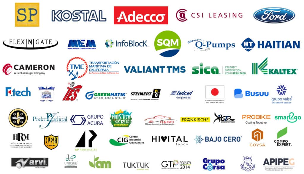 Logotipos de algunos de nuestros clientes, incluyendo empresas destacadas del sector industrial y manufacturero en México.