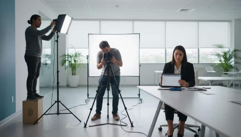 Equipo profesional trabajando en una iguala mensual de producción de video para empresas.