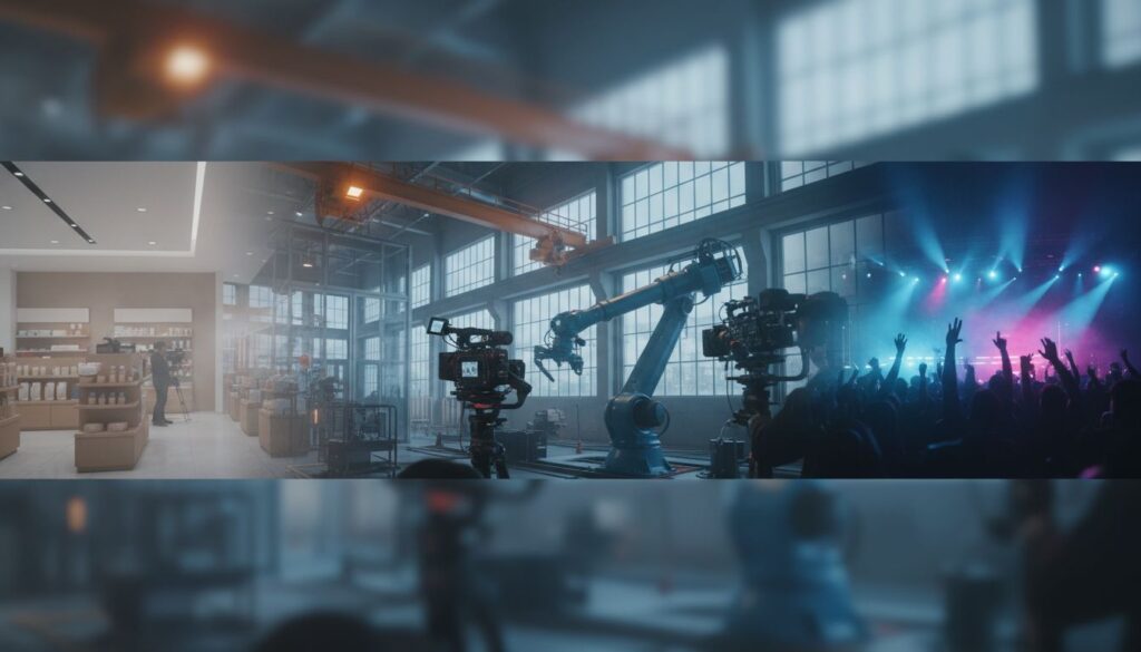 Productoras de video en Monterrey grabando en planta industrial, comercio y evento en vivo